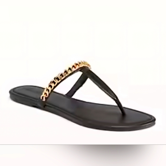 Old Navy Sandals T-Strap Women's Black W/Gold Chain Size 8 NWT - Picture 1 of 3